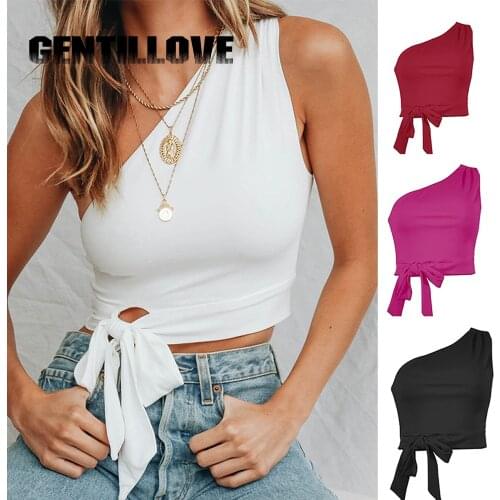 Gentillove Lace Up Bow Summer Sexy Tank Top Women Bandage Off Shoulder Streetwear Skinny Solid Navel Casual Tops Party Club