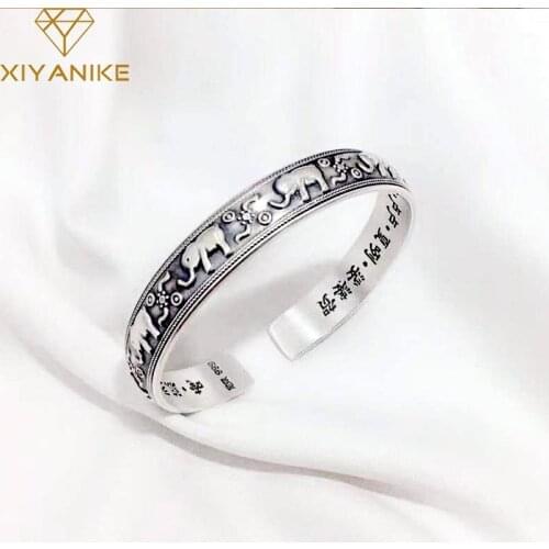 XIYANIKE 925 Sterling Silver Vintage Creative Elephant Bangles & Bracelet For Women National Style Charm Jewelry Birthday Gift