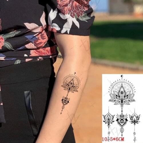 Waterproof Temporary Tattoo Sticker Lotus Half Moon Necklace Totem Fake Tattoos Flash Tatoo Arm Chest Body Art for Women Girl