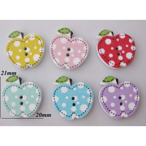 WBNKKE 21mm*20mm Square Apple shape wood button randomly 100pcs 2 holes sewing buttons for garment Craft accesories