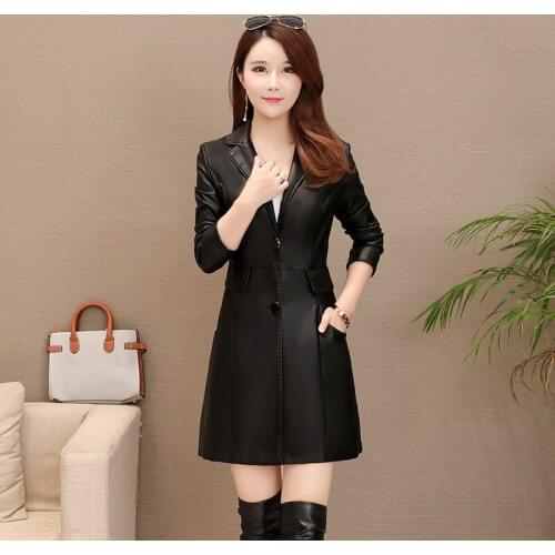 Women Black Faux Soft Leather Jacket Large Size 6XL 2019 New Ladies Ventilation Washed PU Leather Trench Coats Female Outerwear