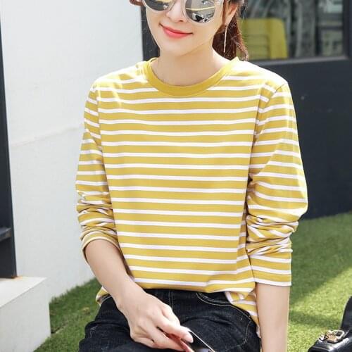 Womens T-shirts Tops Female Striped Slim Plus size Tops Long Sleeve Elegant Ladies O neck Tees kz734