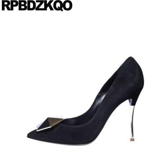 Ladies shoes metal heels stiletto extreme plus size high pumps suede stripper pointed toe super 33 brand scarpin 8cm black ultra