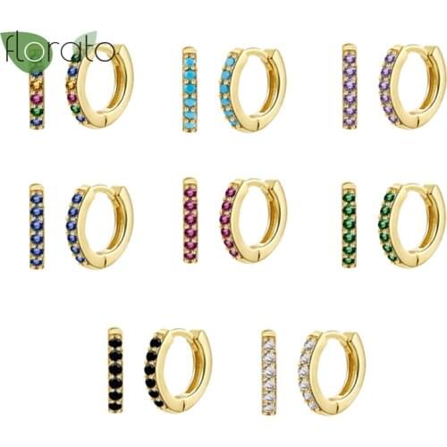 Rainbow Black Green Purple Crystal Huggie Hoop Earrings for Women 925 Silver Ear Buckle Earrings for Girls Korean Jewelry Gifts