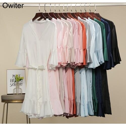 Owiter 2021 New Satin Robe Ruffled Robe Bride Bridesmaid Robes Bridal Robes Wedding Gown Silk Robes for Women Bathrobe