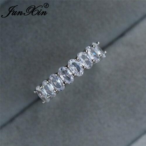 Female Single Row Crystal Oval Wedding Rings For Women Silver Color Minimalist Stacking Thin Ring Band Engagement Ring Jewelry