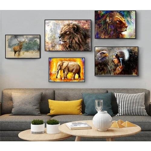 Animal Canvas Painting Lion Deer Elephant Wall Art Posters And Prints Modern Abstract Decorative Pictures For Living Room Decor