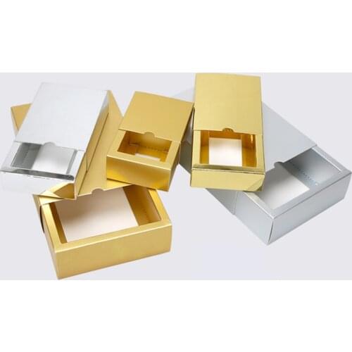 10Pcs Gold/Silver Cardboard Drawer Candy Gift Box Custom Drawer Type Wedding Party Packaging Box 300 Pcs Custom Printed Logo