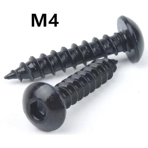 100pcs/lot M4x12/16/20/25/30mm black 8.8 high strength Hexagon Socket Button Head Self tapping Screws Round Head