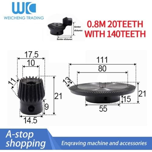 2pcs 1:7 Bevel Gear 0.8 Modulus 20 Teeth + 140 teeth Inner Hole 6mm 90 Degree Drive Commutation Steel Gears