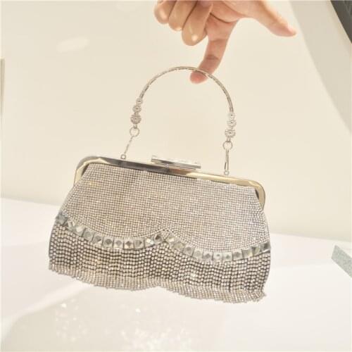 2021 Womens Crystal Evening bag Retro Beaded Clutch Bags Wedding Diamond Lock Bag Rhinestone Chain Tassel Shoulder Bags 135