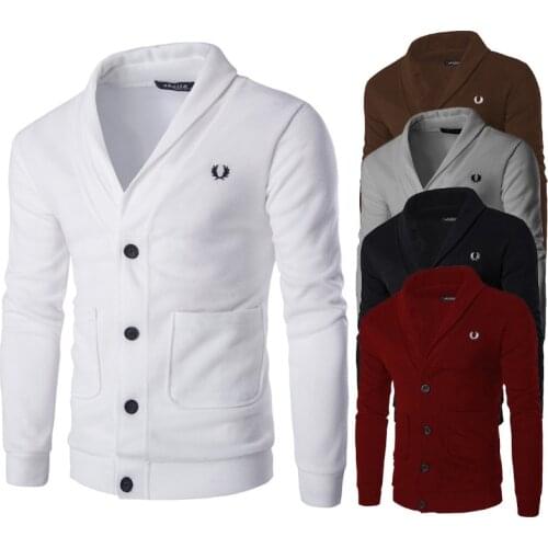 Add 3 color foreign trade hot style wheat ear embroidery cardigan slim sweater jacket mens knitwear