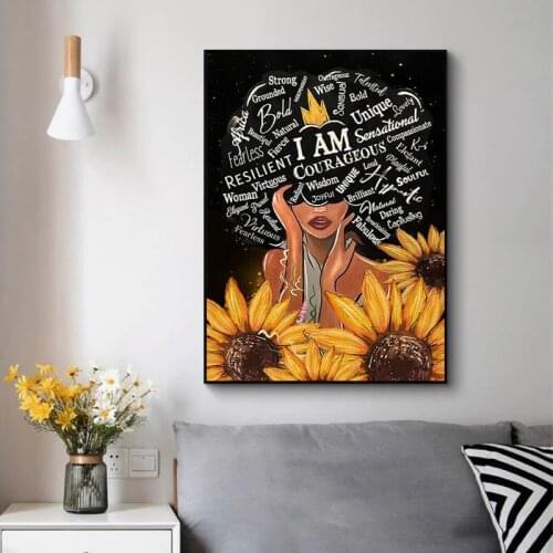 African Sexy Black Queen with Flower Poster and Nordic Art Abstract Canvas Painting Print Wall Picture Home Bedroom Decoration