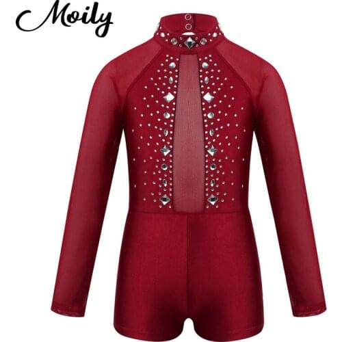 Girls Ballet Dance Leotard Dancewear Open Back Mock Neck Long Sleeves Backless Ballet Gymnastics Leotard Competition Body Suit