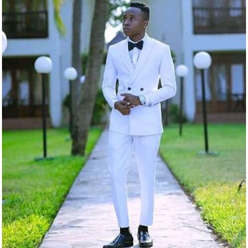 White Costume Homme Wedding Tuxedos Shawl Lapel Slim Fit Suits For Men Groomsmen Suit 2 Pieces Prom Formal Suits (Jacket+Pants)