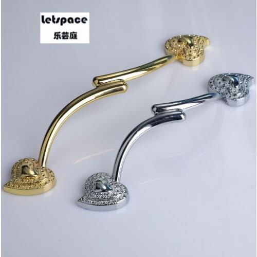 Free shipping 2pcs cabinet door heart handle wardrobe drawer pulls golden furniture High-top wine cabinet handles Hardware knobs