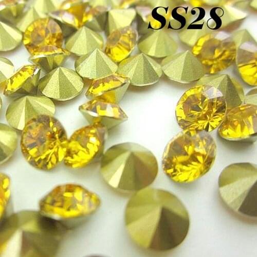 Free shipping SS28 6.0-6.2mm Yellow 144pcs Resin rhinestones Pointback,Resin Stones Pointed back for DIY Decoration