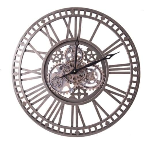 Oversize Industrial Luxury Metal European Popular Vintage Antique Roman Round Real Moving Gear Wall Clock