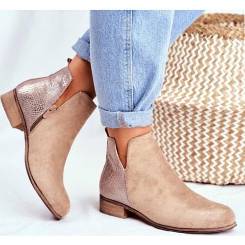 Woman Vintage Leopard Low Heels Women Retro PU Leather Ankle Boots 2021 Womens Zip Ladies Shoes Female Short Boots Plus Size 43