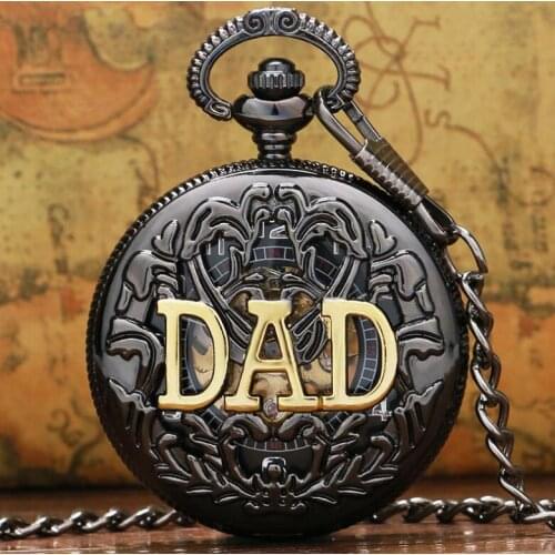 10pcs/lot Antique Hollowed DAD Mechanical Pocket Watch Men Watches Arabic NumeralsDial with Chain Gift Collection