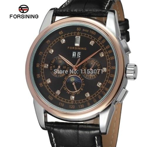 FSG319M3T6 Forsining Automatic self-wind dress fashion wrist watch with moon phase for men watch with complete calendar gift box