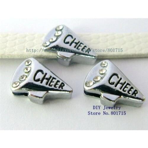 Cheer megaphone wholesales 8mm zinc alloy rhinestone slide charms DIY charms 100pcs Internal Dia.8mm fit 8mm band as gift