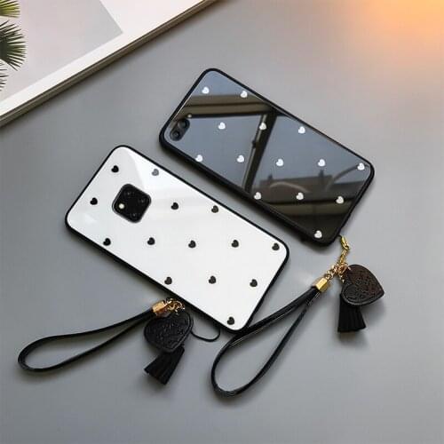 BONVAN Tempered Glass Case For Huawei Mate 30 20 Pro Lite Love Heart Lanyard Hard Cover For Huawei Mate 20X Wristband Couqe Capa