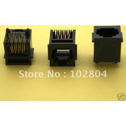 Black 8P8C With flange Top entry Modular Network PCB Jack Connector 100 pcs per Lot