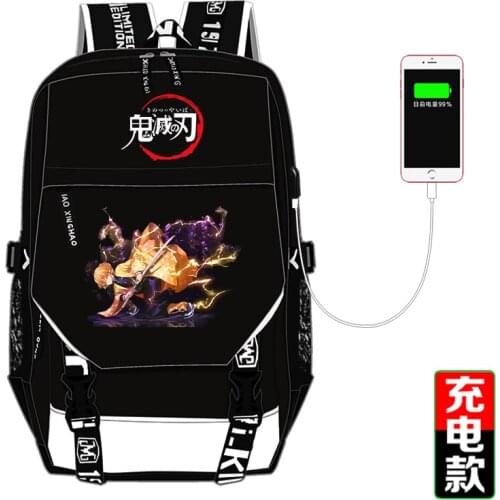 Demon Slayer: Kimetsu no Yaiba Backpack Schoolbag Bag For Boys Girls Teenagers Student Women Men Travel Cosplay Bag USB Charging