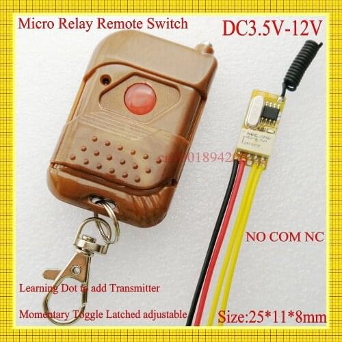RKE Remote Keyless Entery DC 3.5V-12V 3.6V 3.7V 4.5V 5V 6V 7.4V 9V 12V Micro Relay Mini Wireless Remote Control Switch Long Rang