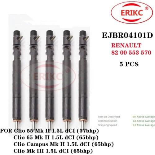 ERIKC 5 PCS EJBR04101D CRail Diesel Fuel Injection EJBR 041 01D OEM RENAULT 82 00 553 570 FOR Clio 55 Mk II 1.5L dCI (57bhp)