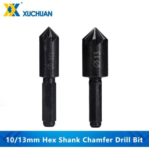 Chamfer Drill Bit 1/4'' Hex Shank HCS Drilling Bits Countersink Drill Bit 10/13mm 7 Flute Chamfer Cutter Wood Hole Drill Bit