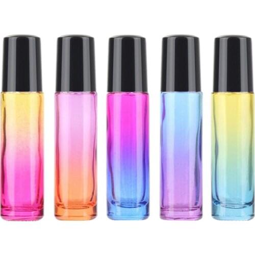 Gradient Ball Bottle 5Pcs 10Ml Thick Glass Roll On Essential Oil Empty Parfum Bottles Roller Ball 5 Colors Bottle With Black Cov