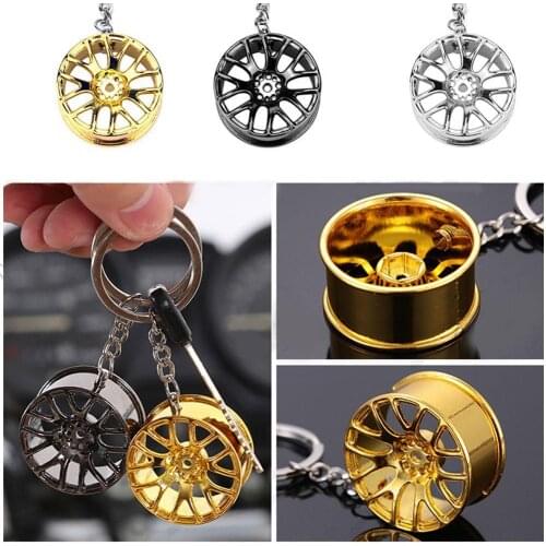 Creative Gift Stereo Car Modification Accessories Wheel Key Metal Waist Chain Keychain Ring Ring Pendant Advertising Y5N5