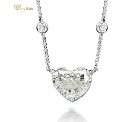 Wong Rain 925 Sterling Silver Love Heart Cut 10*12 MM G Color Created Moissanite Gemstone Wedding Pendant Necklace Fine Jewelry