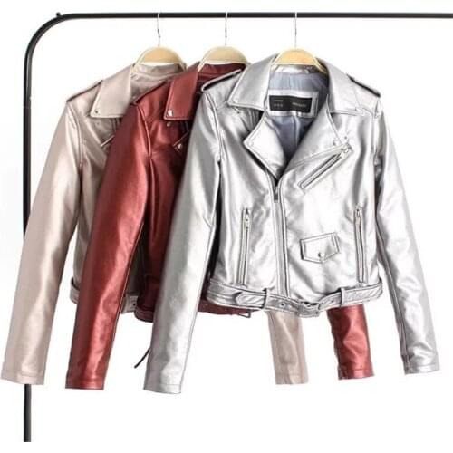 Pu Leather Jacket Coat Long Sleeve Lapel Short Zipper Bright Leather Jacket Coat Fashion Leisure Punk Fan Car Jacket Coat S-XL