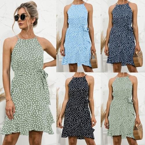 Ladies Summer Sexy Backless Strapless Dresses New Elegant Ruffled Patchwork Irregular Drawstring Casual Polka Dot Dress