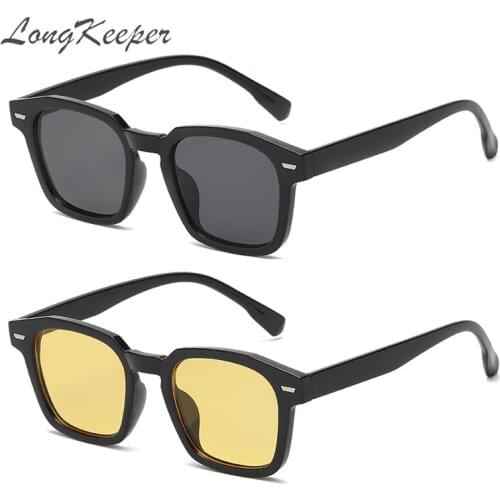 LongKeeper Stylish Sunglasses Women Designer Rivet Square Black Yellow Sun Glasses Vintage Ladies Glasses Shades UV400 Oculos
