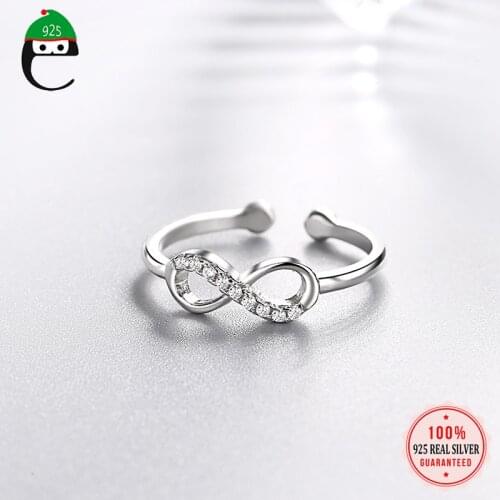 ElfoPlataSi 100% 925 Sterling Silver Fashion Infinity Dazzling CZ Cocktail Opening Ring Sizable 5 6 7 Girls Kid Xmas Gift DS874
