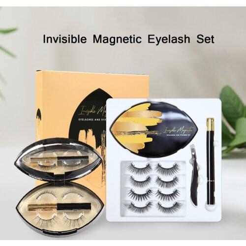 Invisible Magnets Eyelashes Liquid Eyeliner Set Natural Reusable Cils Magnetic Press eyeliner Waterproof Eyelash tweezers Kit