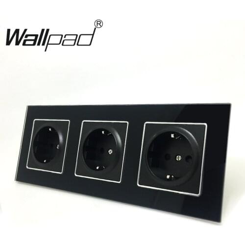 3 EU Shuko Socket Wallpad Luxury Black Crystal Glass Frame Triple16A Plug EU Shuko Wall Socket Outlet with Clip Hooks