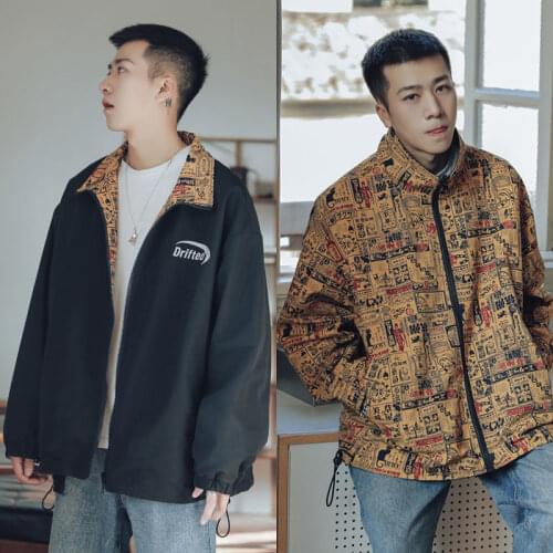 Spring new double-faced printed stand-neck jacket mens loose-fitting Korean jacket trendy jacket
