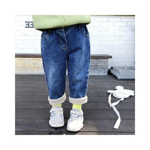 2019 New Baby Girl Winter Clothes Toddler Thick Plus Velvet Jeans Kids Girls Denim Pants Childrens Girl Warm Velvet Denim Pants