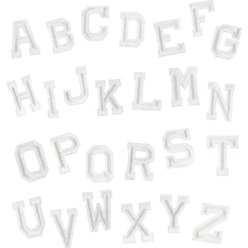 Customized Wholesale Embroidered Cloth Stickers Full Set of 26 English Black and White with Letters Two-Color Adhesive Patch