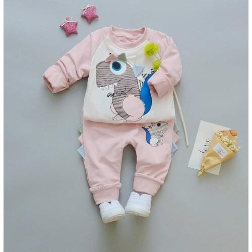 Fall Baby Girls Clothes Sets Dinosaur Printed T-shirt Pants 2Pcs Baby Boy Outfit Infant Clothing Set Kids Suits Children Costume