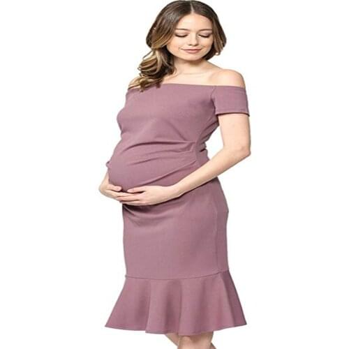 Boat neck maternity dress elegant pregnancy dresses clothes for pregnant women off shoulder baby shower dress for full women