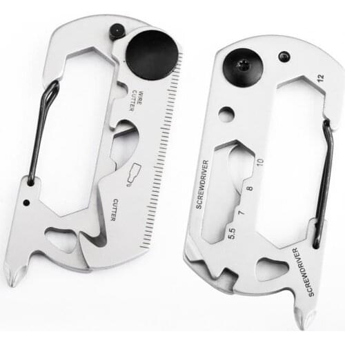 Hiking Climbing Stainless Steel Keychain Multi Tool Carabiner Bottle Opener
