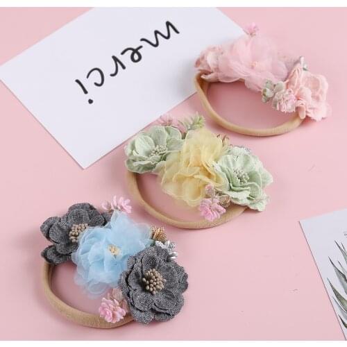 Flower Baby Hair Accessories Women Fashion Style Flower Pearl Rhinestone Hair Bands Elastic Hair Rope Ring 5 Colors for Girls