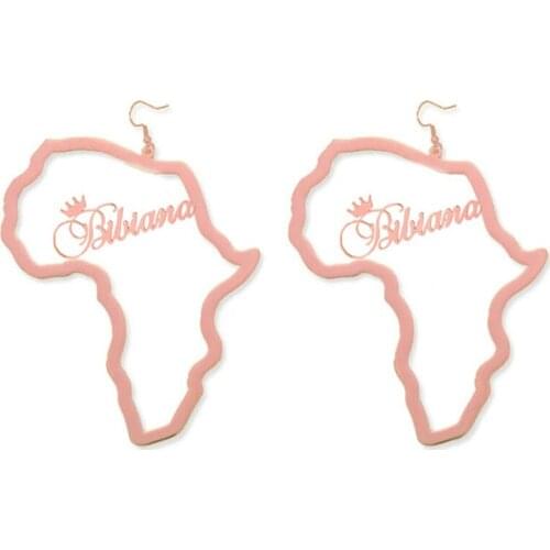 Noelia Custom African Map Earrings Custom Name Big Earrings Personalized Name Crown Necklace Nigeria Accessories
