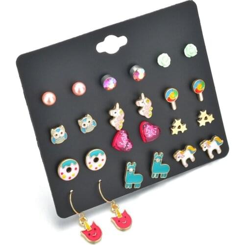 Korea Cute Style unicorn Earrings Alloy Donut Owl Earrings for Girls Party Cute Animal Ear Clip Jewelry Gifts Ear Accessories